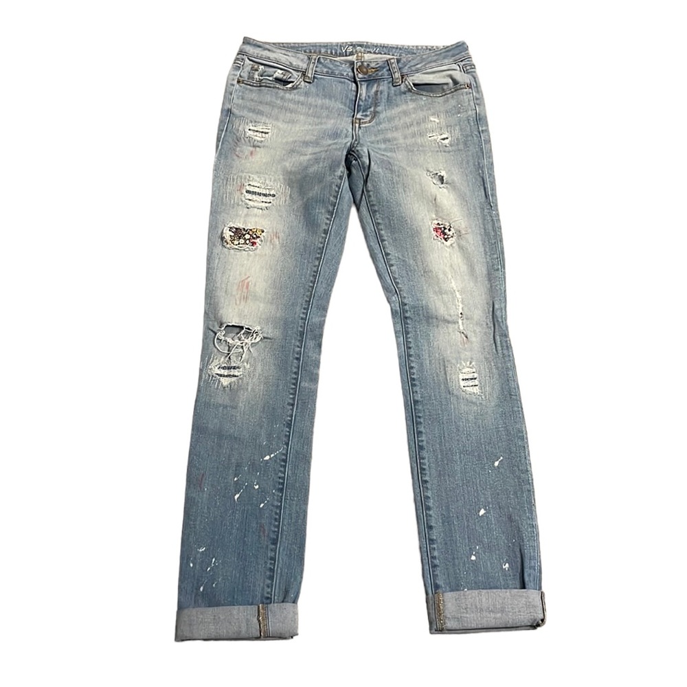 Y2K Victoria's Secret VS Pencil Jeans Light Wash Distressed Patchwork